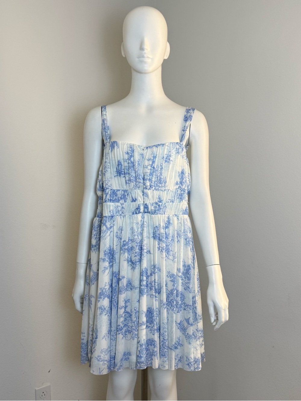ASOS Design Light Blue Garden Mini Dress Blue and White Toile Print US 14